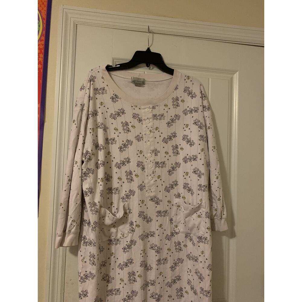 Lydia Jane white teddy bear vintage nightgown 3/4 sleeve sleepwear womens lg